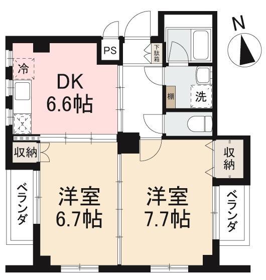 ラヴィエ番町(2DK/2階)の間取り写真