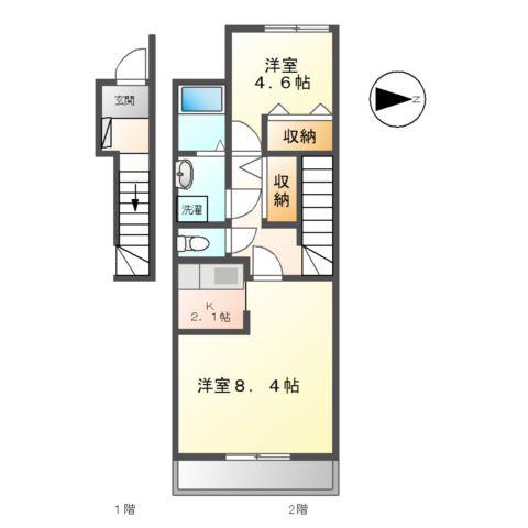 フォレスト鹿妻(1LDK/2階)の間取り写真