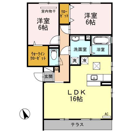 アルト ポンテ ドゥーエ A棟(2LDK/1階)の間取り写真
