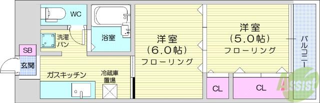 リッツコート泉中央(2K/5階)の間取り写真