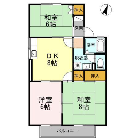 シティパレスまつうら B(3DK/1階)の間取り写真