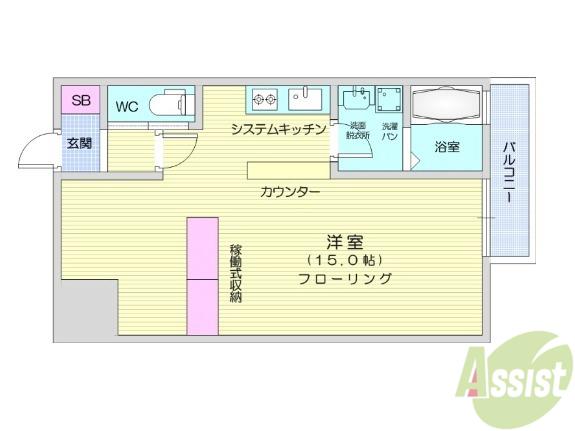 ヴィアーレ勾当台Ⅱ(ワンルーム/3階)の間取り写真