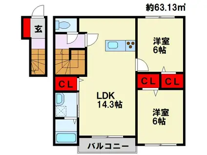 BELLE LEAD MISUMI(2LDK/2階)の間取り写真
