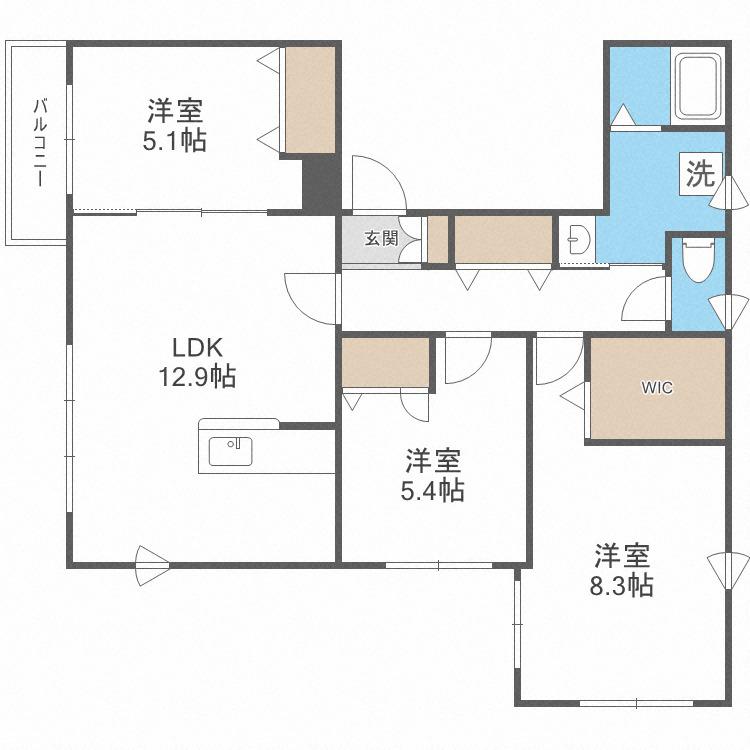 シュベール菊水(3LDK/3階)の間取り写真