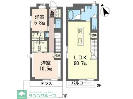 カーサレジオ(2LDK/1階)の間取り写真