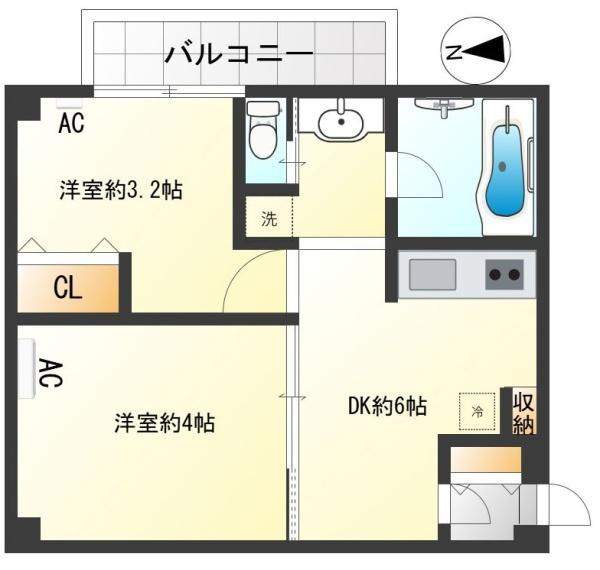 山王ローズシャトー(2DK/1階)の間取り写真