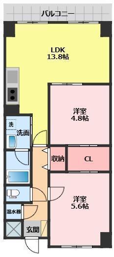 マンションサンフラワー(2LDK/5階)の間取り写真