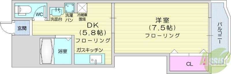 アーバンハイツ福住Ⅲ(1DK/1階)の間取り写真