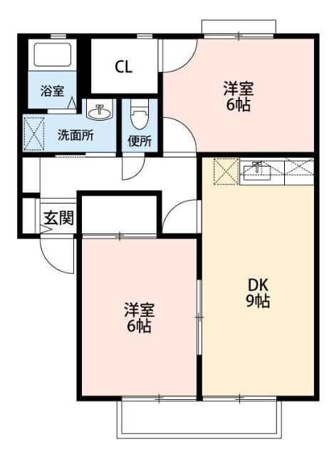 グリーンヒルハネカ(2DK/2階)の間取り写真