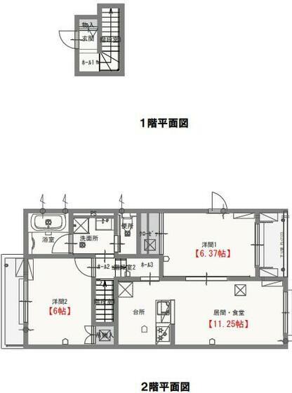 ヘゼリヒ(2LDK/2階)の間取り写真