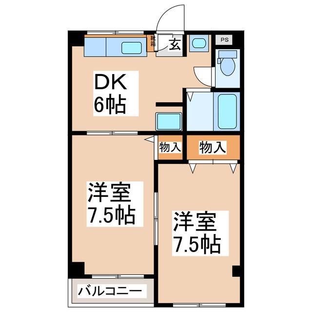 ピュアハウス(2DK/2階)の間取り写真