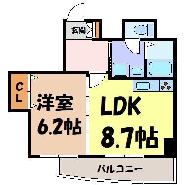 THE RESIDENCE IMAIKE ノース(1LDK/7階)の間取り写真