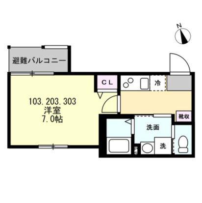 ベイルーム海老名ラフィネ(1K/2階)の間取り写真