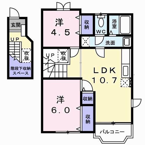 カシオペア(2LDK/2階)の間取り写真