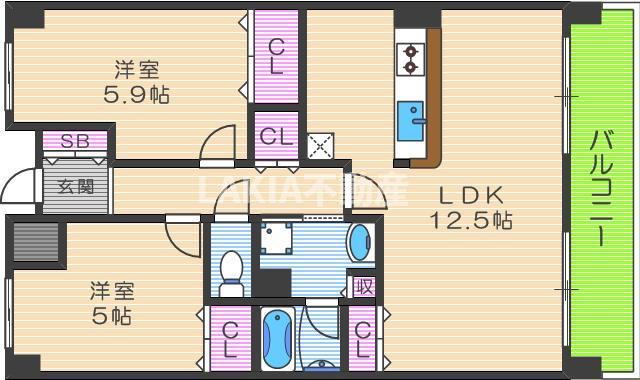 ハーヴェスト今川2番館(2LDK/4階)の間取り写真