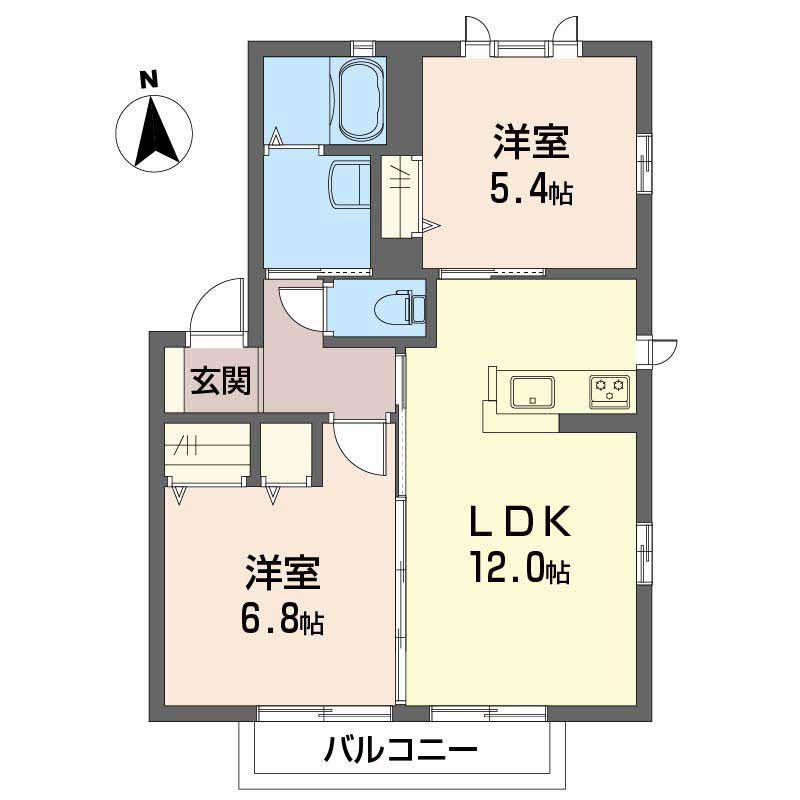 プロヴァンスガーデン B棟(2LDK/2階)の間取り写真