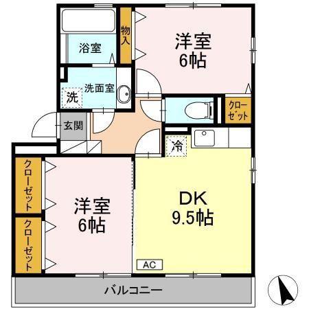 クレセント(2DK/2階)の間取り写真