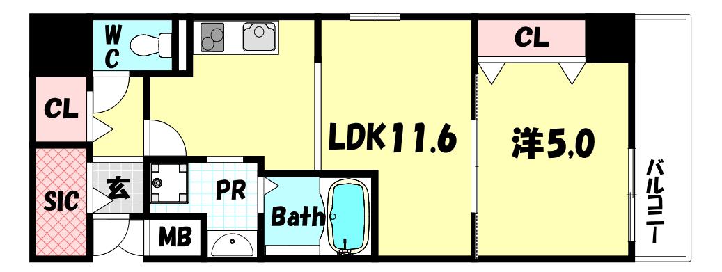 神戸HARBOESIDE 萬利RESIDENCE(1LDK/8階)の間取り写真