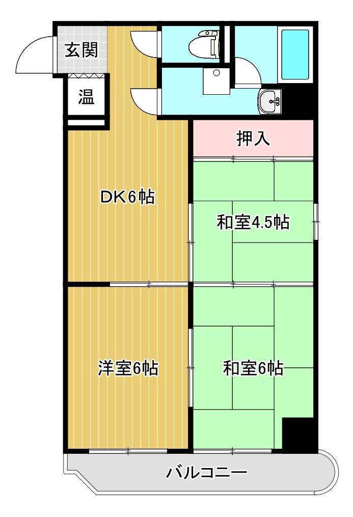 チサンマンション南浜(3DK/4階)の間取り写真