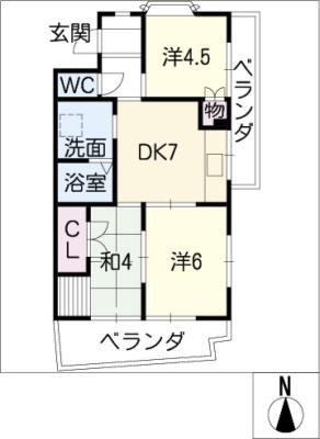 鉄村マンション 北棟(3DK/2階)の間取り写真