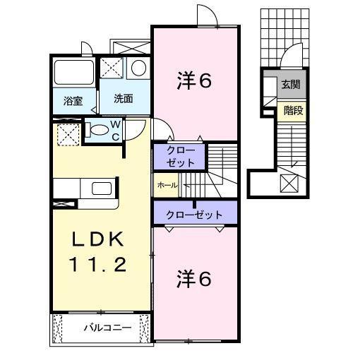 ヌーベルバーグII A(2LDK/2階)の間取り写真