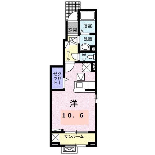 エスポワールB(ワンルーム/1階)の間取り写真