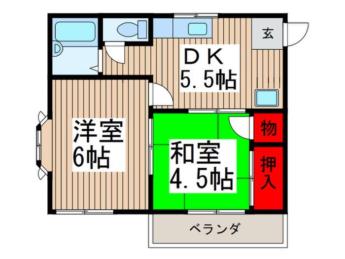グランデュール東川口(2DK/1階)の間取り写真
