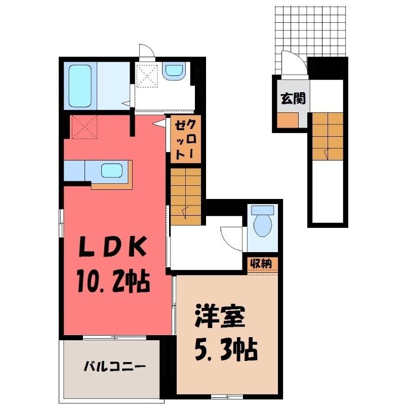 フィオーレ プリート III(1LDK/2階)の間取り写真