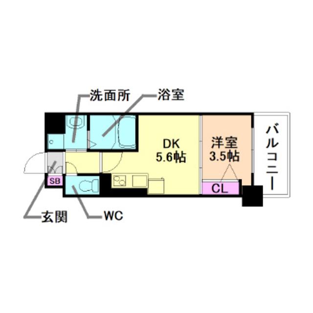 セルン新町(1DK/5階)の間取り写真