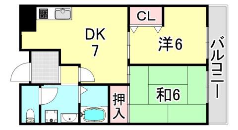 サウサリートコウベ(2DK/2階)の間取り写真