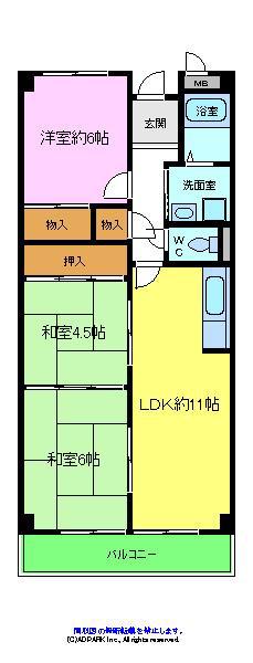 ブランミュール陶器(3LDK/2階)の間取り写真