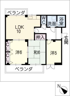 ルネスミドリ(3LDK/3階)の間取り写真
