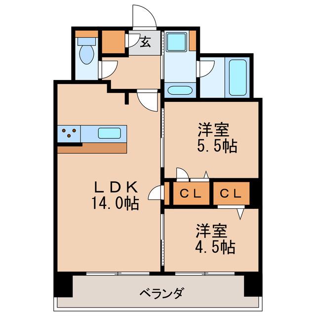 プレサンスロジェ丸の内テラス(2LDK/15階)の間取り写真