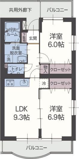 ソレアード・S(2LDK/1階)の間取り写真