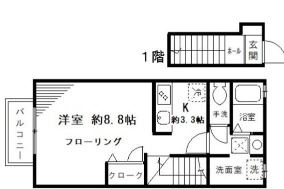 ボヌール旗の台(ワンルーム/2階)の間取り写真