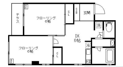 サニークレスト初台(2DK/1階)の間取り写真