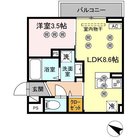 サンガーデン新山口 A(1LDK/3階)の間取り写真