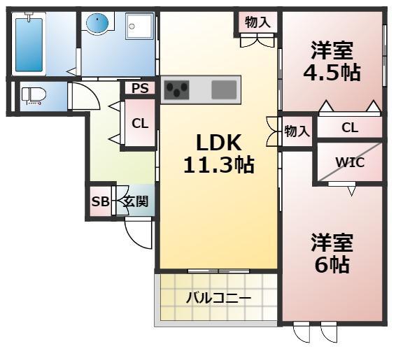 クレリア三軒家(2LDK/1階)の間取り写真
