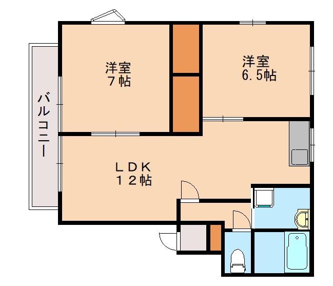 クレール津屋崎 A棟(2LDK/2階)の間取り写真
