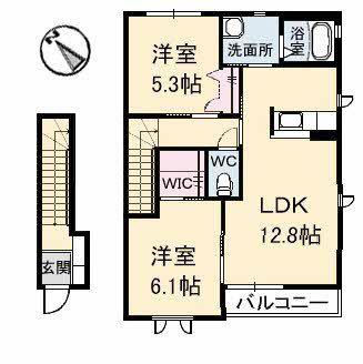 パルテール A棟(2LDK/2階)の間取り写真