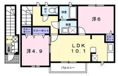 サニーウエストB(2LDK/2階)の間取り写真