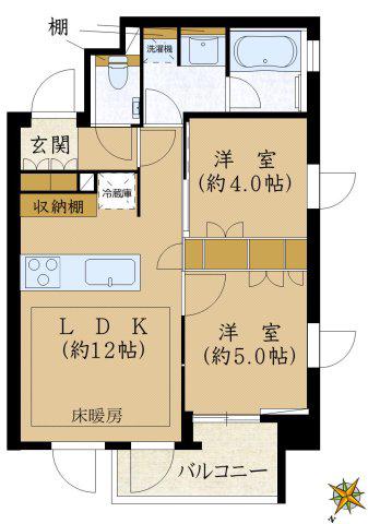 オープンレジデンシア根津(2LDK/3階)の間取り写真