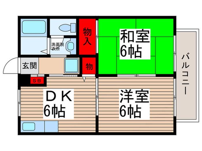 ファーストパストラルハイツ(2DK/1階)の間取り写真