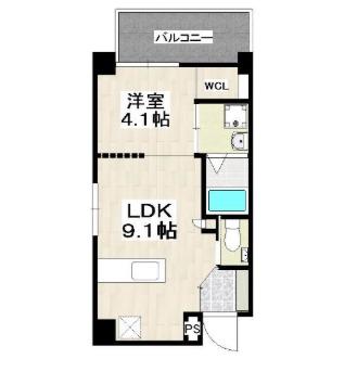 ウィル久茂地(1LDK/9階)の間取り写真