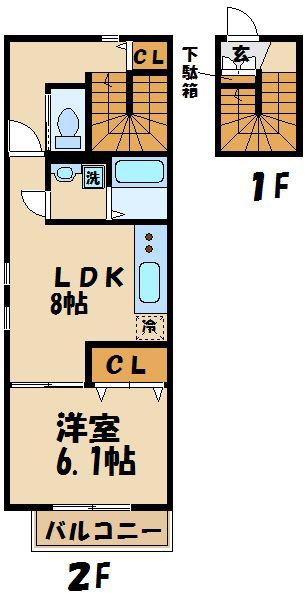 ティール(1LDK/2階)の間取り写真