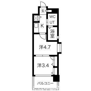 F・PARC 西新(2K/8階)の間取り写真