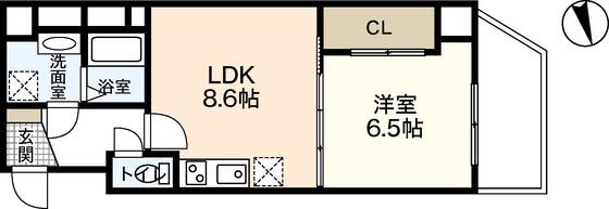 八丁堀 I BLD(1LDK/6階)の間取り写真