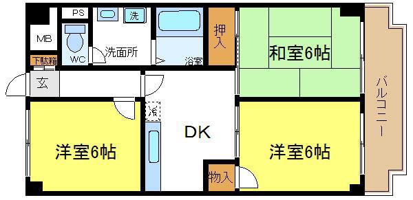 サンシティ摂陽(3DK/7階)の間取り写真