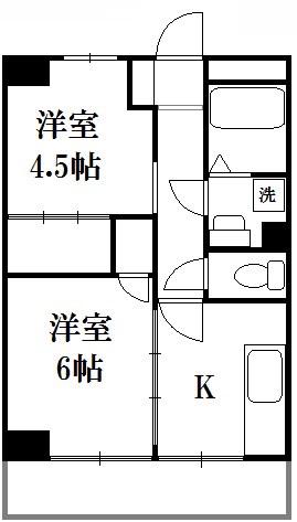 ウサミマンション(2K/6階)の間取り写真