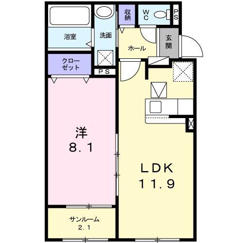 ミニョン モハラ I(1LDK/1階)の間取り写真